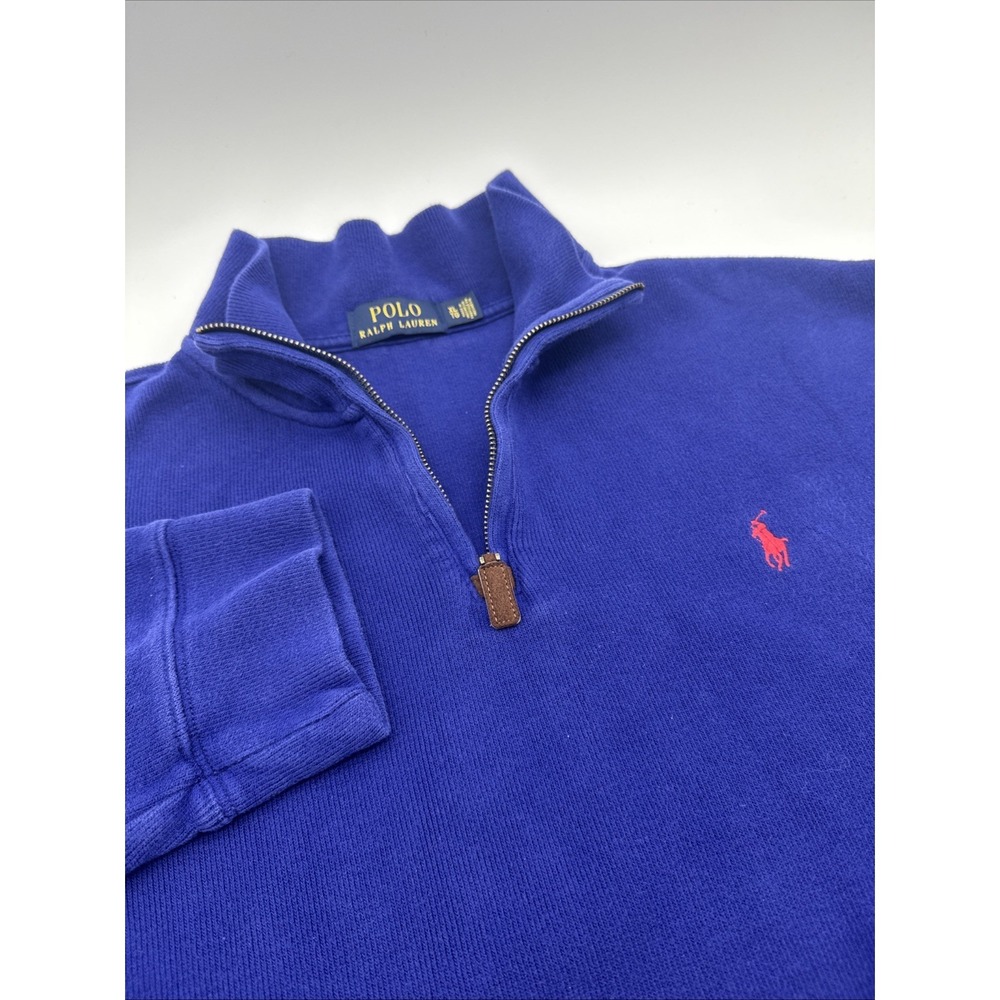 Polo Ralph Lauren Pullover Sweater Shirt XL Cobalt‎ Blue Mens 1/4 Zip Red Pony